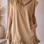 V-Neck Sleeveless Mini Dress - brown