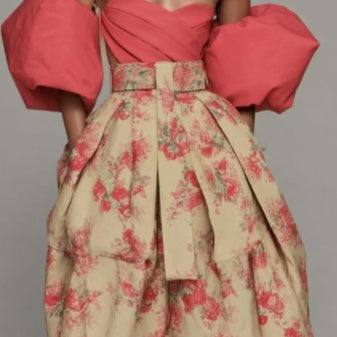 Elegant High-waisted Floral Pleated Pants