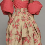 Elegant High-waisted Floral Pleated Pants