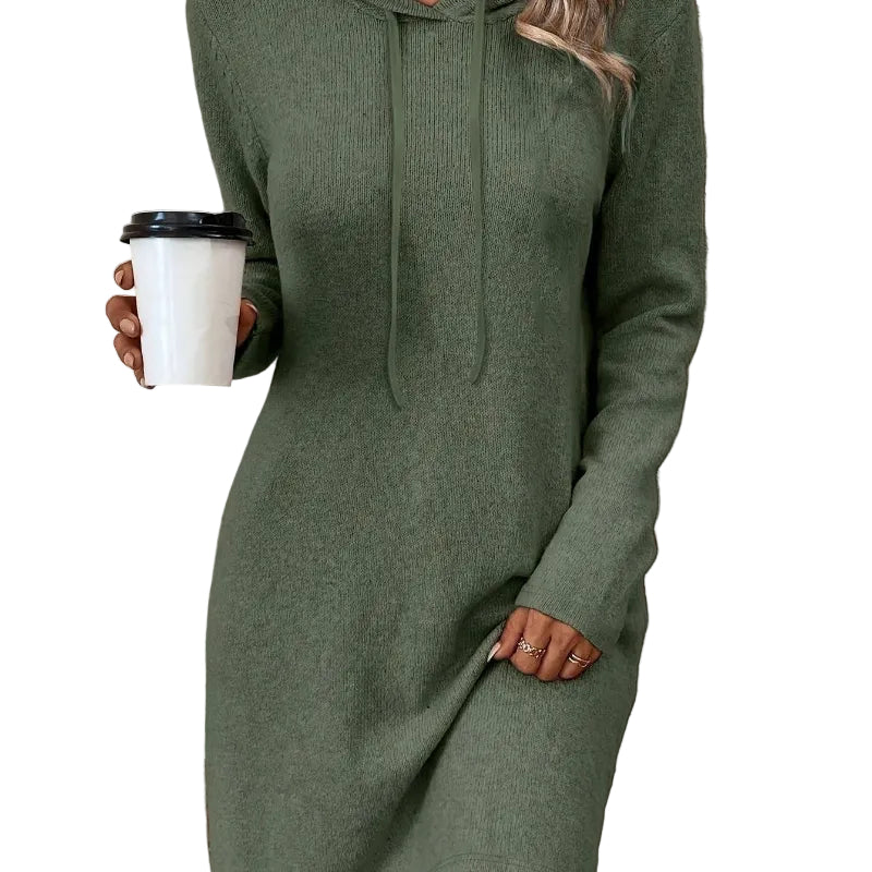Ribbed Hooded Long Sleeve Mini Dress - green