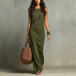Sleeveless Vest Dress Two-piece Set -- army green