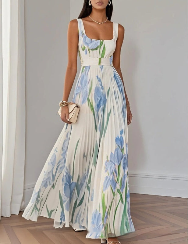 Floral Print Pleated Maxi Dress