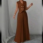 Vest Top And Pleated Straight Pants Set - brown