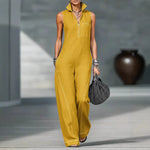 Stand-up Collar Jumpsuit With Pockets - yellow
