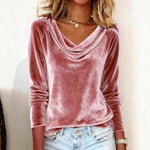 Shimmering Velvet Long Sleeve Loose Blouse