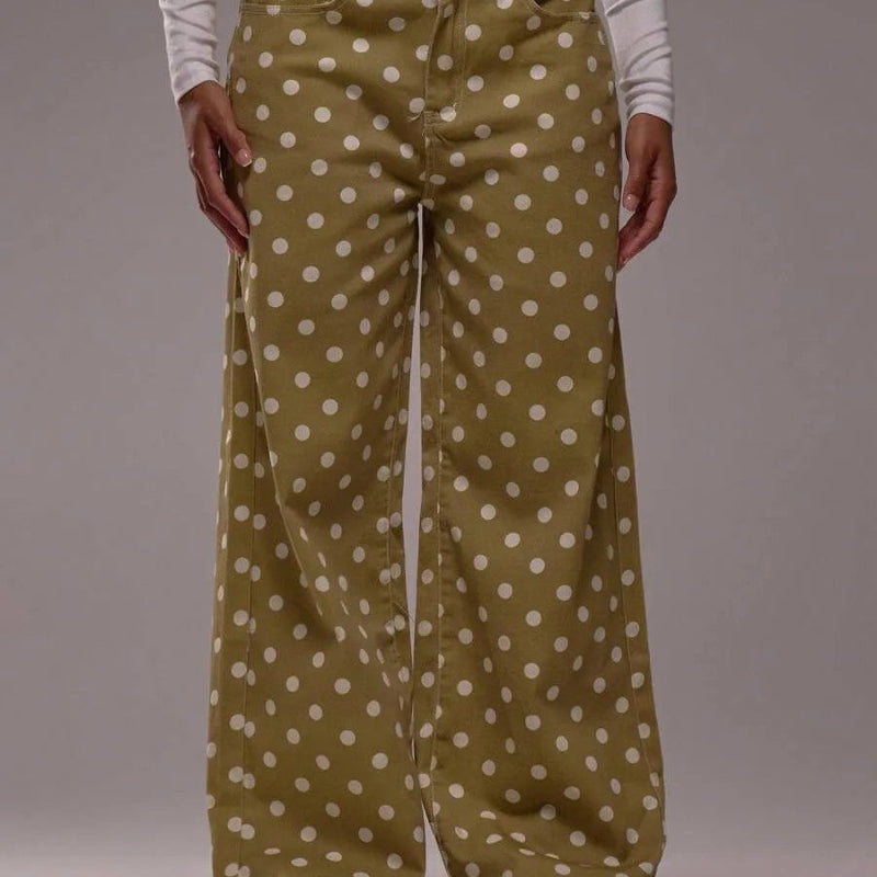 Casual Polka Dot Mid-rise Non-stretch Jeans