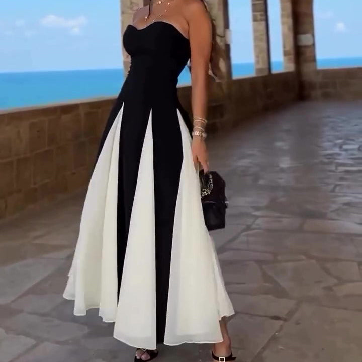 Black And White Contrast Tube Top Dress