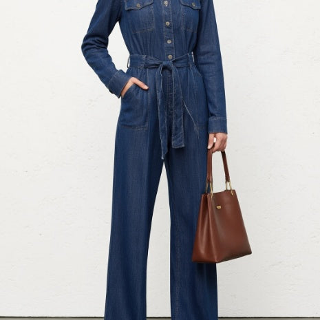 Denim Tie Long Sleeve Jumpsuit
