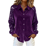 Long Sleeve Turn-down Collar Button Shirts - purple