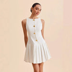 Hooded Sleeveless Pleated A-Line Mini Dress