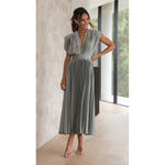V-neck Pleated Midi Dress