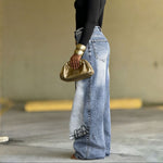 Deconstructed Layered Washed Denim Jeans