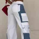 Contrast Pocket Cargo Jeans - white