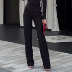 Black Backless Beaded Cropped Blazer & High Waist Pants Set