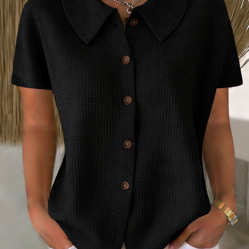 Turn-Down Casual Loose Fit Short Sleeve Shirt - black