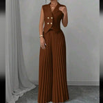 Vest Top And Pleated Straight Pants Set -brown