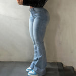 Tribal-Print Yoke High-Rise High-Stretch Flared Floor-Length Denim Jeans — 4 Colours, S–2XL