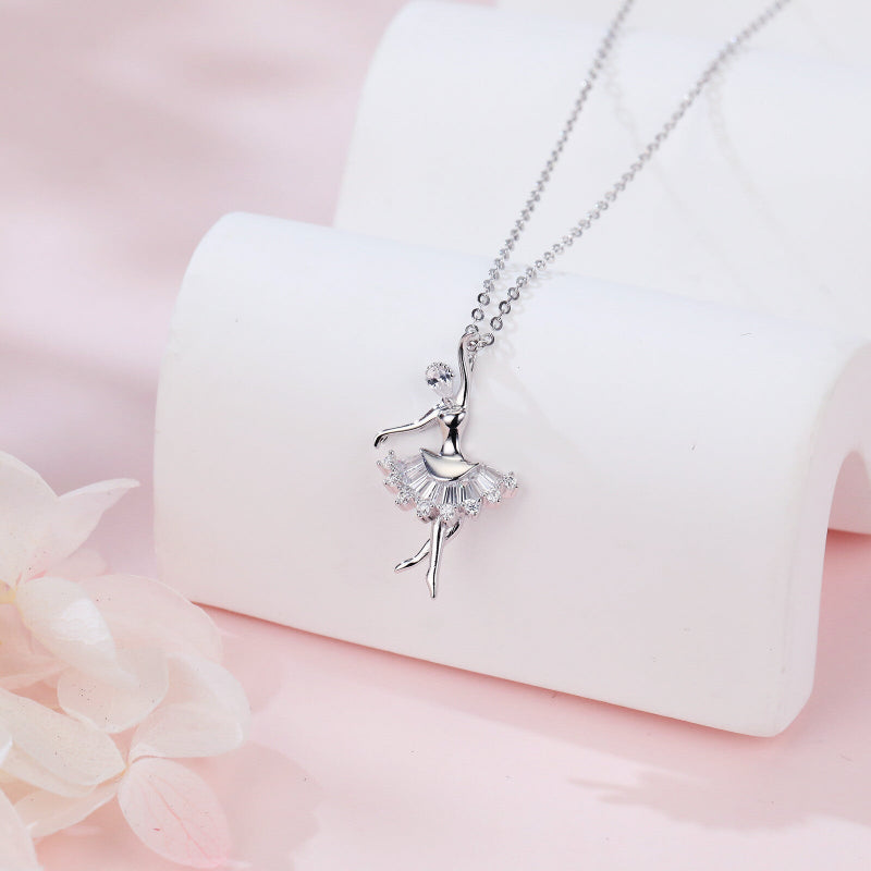 Sterling Silver Ballerina Moissanite Pendant Necklace