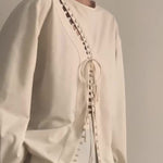 Cream Lace-Up Detail Top And Asymmetric Maxi Skirt Set