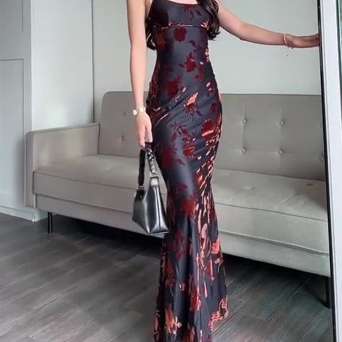 Flocked Strappy Maxi Dress