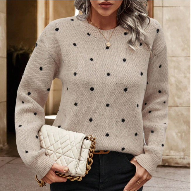 Polka Dot Print Pullover Sweater