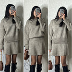 Long Sleeve Pullover Elegant Solid High Waist Mini Skirt Outfit