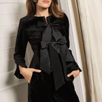 Black Velvet Bow Jacket & Wide-leg Pants Suit