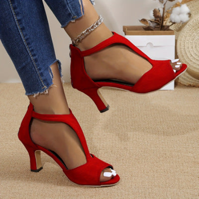 Dressy Open Toe Fish Mouth High Heels - red