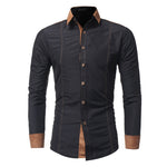 White, Black & Navy Slim-Fit Faux-Suede Contrast-Collar Button-Front Long-Sleeve Dress Shirt