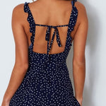 Polka Dot Bow-Strap Ruched-Waist Mini Dress - black