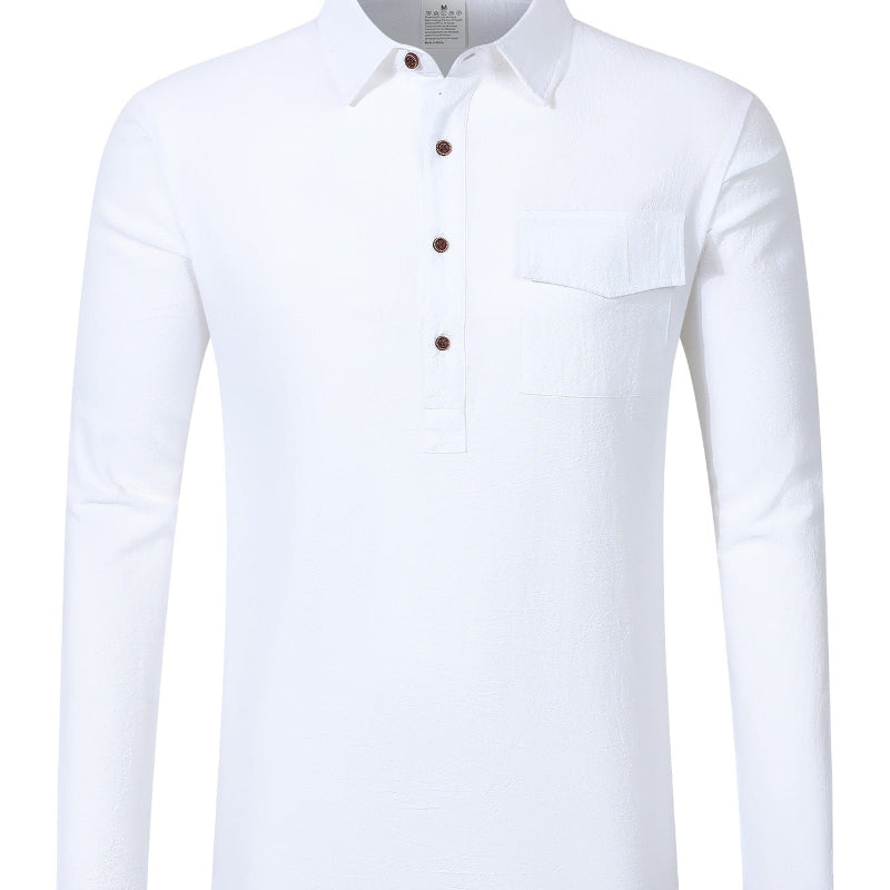 Men's Linen Blend Half-Button Shirt - white