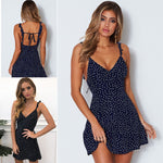 Polka Dot Bow-Strap Ruched-Waist Mini Dress - black
