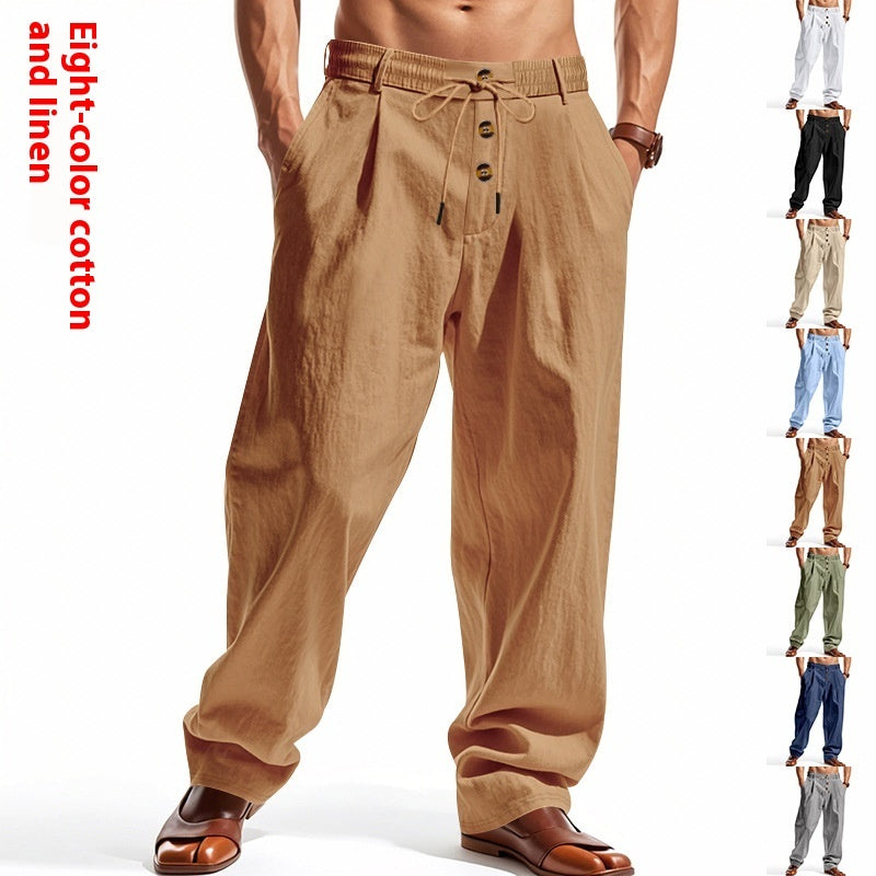 Breathable Cotton Linen Loose Pants - brown
