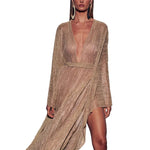 Champagne Pleated Dolman Sleeve Maxi Dress