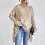 Irregular Turtleneck Sweater: Modern Intellectual Style - beige