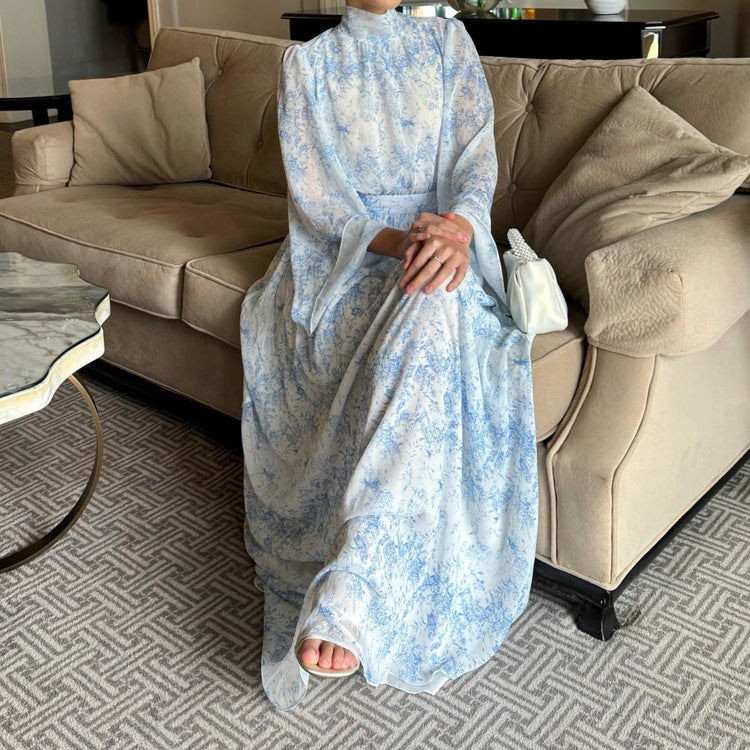 Floral Print High Neck Long Sleeve Maxi Dress