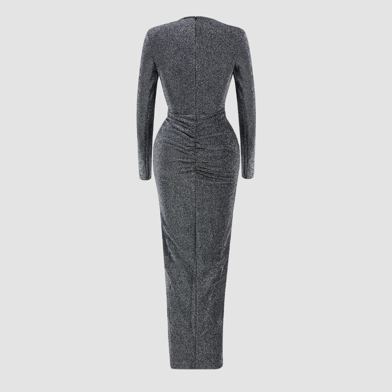 Deep V Long Sleeve Bodycon Maxi Dress