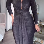 Deep V Long Sleeve Bodycon Maxi Dress