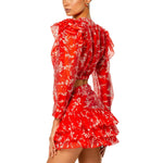 Round Neck Long-sleeved Cropped Top And Printed Mini Skirt Two-piece Set