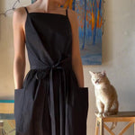 Black Cotton And Linen Side Seam Strapless Maxi Vest Dress