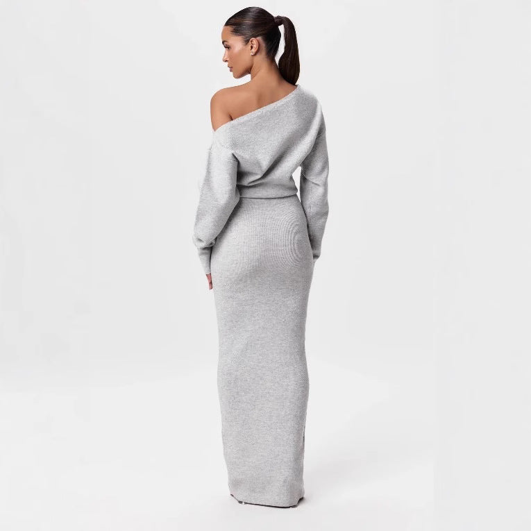 Off-shoulder Bodycon Midi Dresses -grey
