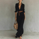 Belted Wrap-Drape Maxi Shirt Dress - khaki
