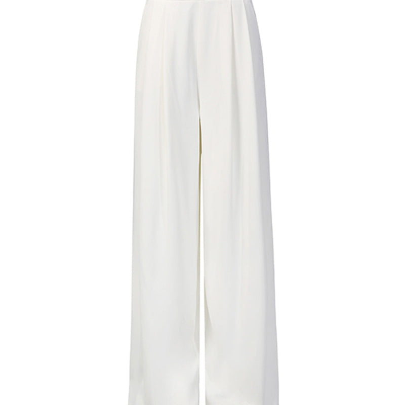 Solid-color Long-sleeve Fitted Blazer & High-waisted Straight-leg Trousers Set