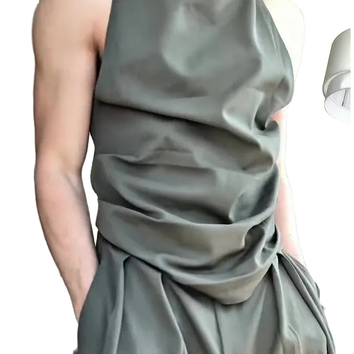 Olive Green Oversized Three-Piece Suit With Blazer, Waistcoat And Wide-Leg Pants