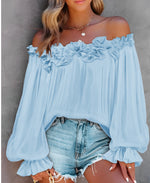 Lotus Leaf Off Shoulder Blouse -light blue
