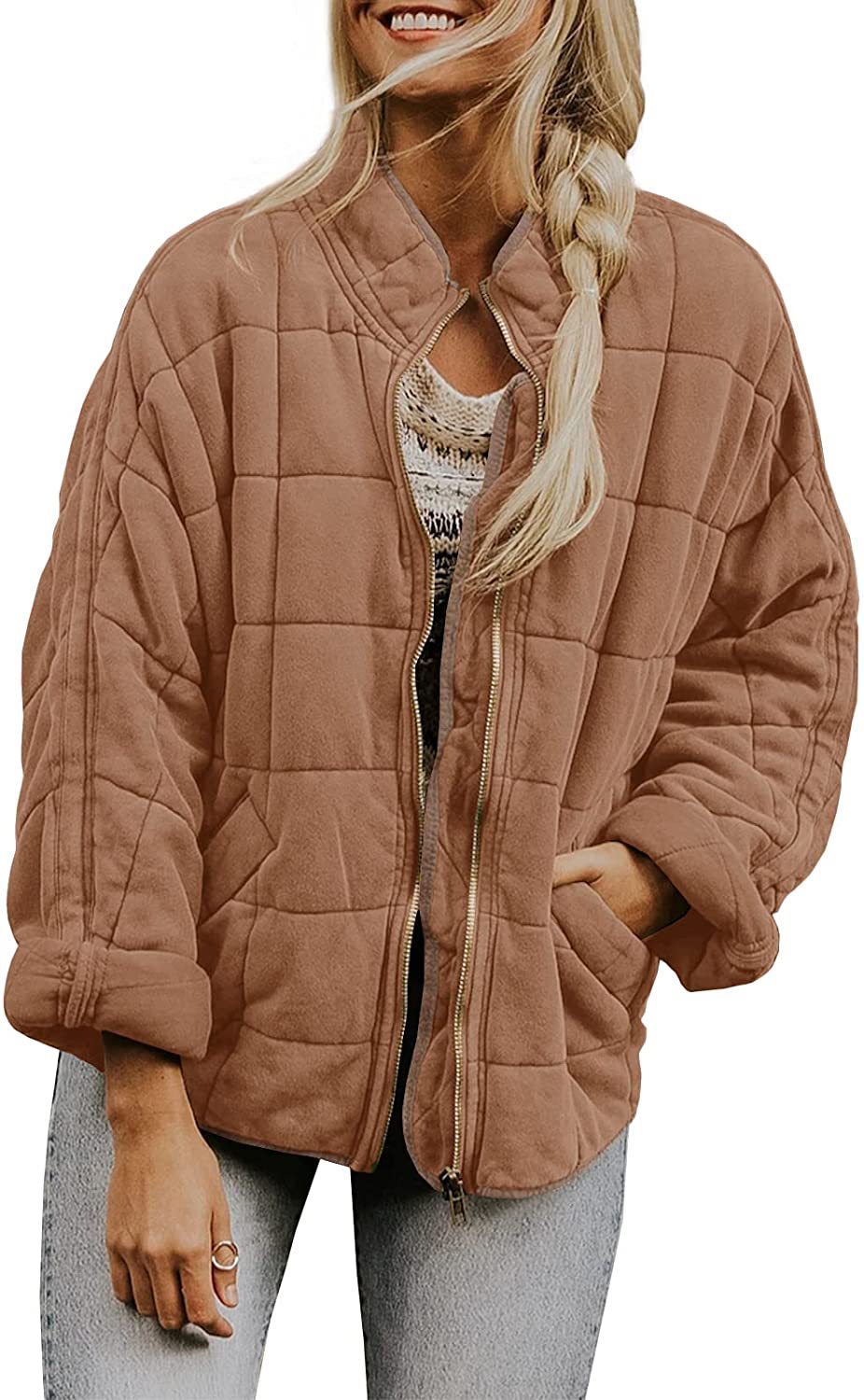 Zip-up Stand Collar Coat With Pockets