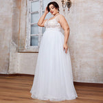 Plus-Size Bridal Gown — Illusion-Lace Bodice, Beaded Fringe Shoulder, Tulle A-Line Floor-Length — Curve Sizes 0XL–4XL