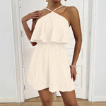Crinkled Halter Neck Ruffled Romper