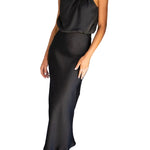 Draped Halter Neck Satin-Finish Midi Dress - black