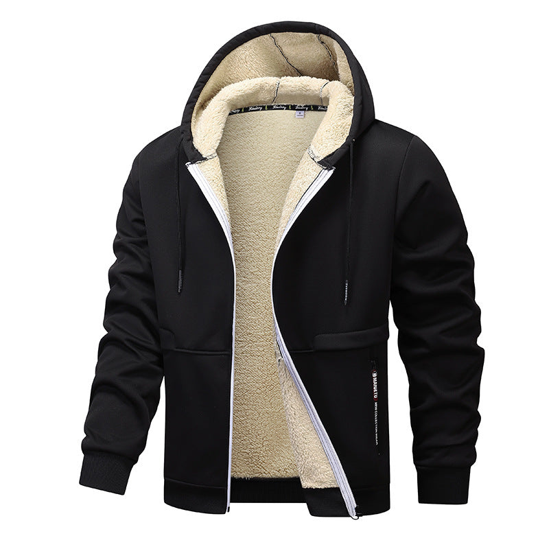 Thick Sherpa Lined Hooded Zipper Jacket